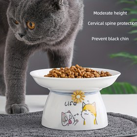 Resim Sevimli Karikatür Tilki Tasarımlı Ergonomik Seramik Kedi Kabı - Boyun Konforu için Yükseltilmiş, Siyah Çene ve Omurga Koruma Önleyici, Kediler için Dönmeyen Yiyecek ve Su Kabı, Kedi Maması Kabı 