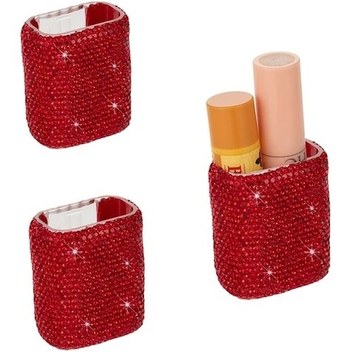 Gaojunshop01 Parlak Kırmızı 2 Adet Elmaslı Ruj Kutusu, Ofis Ve Araç İçin Ruj Holder
