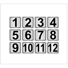 Resim Metal Kapı,masa,dolap Numarası 10cmx10cm 12 Adet (1…12) Gümüş Renk Metal 