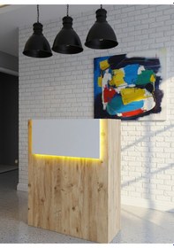 Resim Resital Ledli Karşılama Bankosu G-90 Cm Ofis Kasa Resepsiyon Masası Banko-003-6-1 