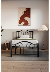 Resim Argimo Bella Tek Kişilik Ferforje Metal Siyah Karyola 100x200 