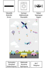 Resim VİVİCAHOME Dijital Baskı Kaymaz Taban Makinede Yıkanabilir Çocuk Odası Halısı Bebek Odası Halısı VCH 