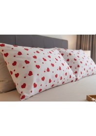 Resim Taç Sevgililer Günü Yastık Kılıfı Seti. 2 Adet 50x70 Cm. %100 Pamuk Beyaz - Kırmızı 