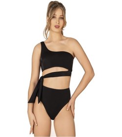 Resim Endeep Kadın Yüksek Bel Yan Bağlama Detaylı Siyah Bikini Takımı-siyah 