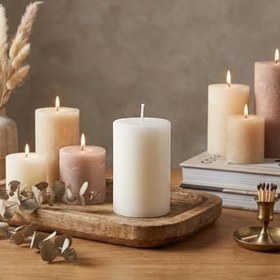 Resim Silindir Blok Dekoratif Mum Bal Mumu ve Soya İçerikli Modern Mum 