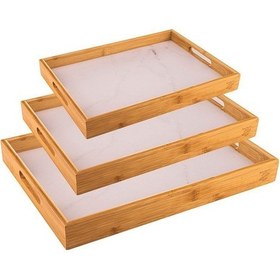 Resim Marbella 3 Lü Mermer Desenli Tepsi Beyaz Beyaz 