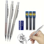 Resim 7 Parça Paslanmaz Çelik Mekanik Kalem Seti, Doldurulabilir Kurşunlar (0.5mm, 0.7mm, 0.9mm) - Ofis, Sanat ve Tasarım, Yazma, Otomatik için 3 Kalem, 3 Kutu Kurşun ve Silgi İçerir 