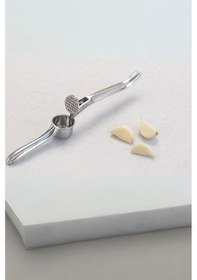 Resim Dayanıklı Paslanmaz Çelik Sarımsak Ezici - Pratik Sarımsak Ezeceği Rendesi Açık Gri 