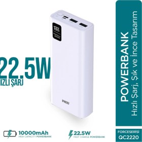 Resim Phixi Force QC2220 20000mAh 22.5W Hızlı Şarj Cihazı - Fast Powerbank - 2 USB 1 PD Port - Dijital Ekran - Taşınabilir Şarj Cihazı 