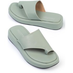 Resim Shoetek Marivya Kadın Terlik Parmak Arası Mint Yeşili Deri Yeşil 