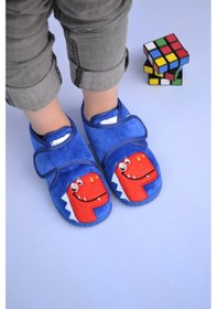 Resim Kırmızı Dinozor Nakışlı Saks Erkek Çocuk Cırt Cırtlı Panduf-f-743 Saks Mavi 