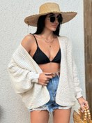 Resim Kadın Düz Triko Hırka - Beyaz / Standart 