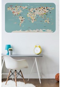 Resim Eğitici Dünya Haritası Dünya Atlası Çocuk Ve Bebek Odası Duvar Sticker-60x105-3786 - Renkli Çok Renkli 