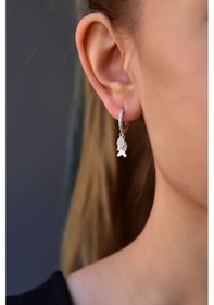 Resim 925 Ayar Gümüş Rodyum Kaplama Fish Halka Küpe 