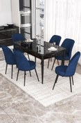Resim Canisa Concept Kor Serisi 70x114 Açılabilir Mutfak Masası Takımı Siyah Mermer Desen Masa 6 Lacivert Sandalye 