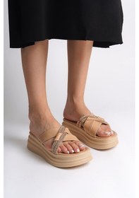 Resim Ruby Düz Topuklu Taşlı Çapraz Şeritli Kalın Ve Ortopedik Taban Kadın Terlik Ctt - Ten Ten 