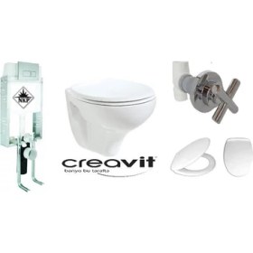Resim Nkp Gömme Rezervuar + Ara Kesme + TP320 Creavit Asma Klozet + Akdeniz Kapak 