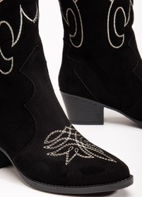 Resim MS SUGAR SHOES Kadın Kapartmalı Çift Renkli Nakış Detaylı Uzun Kovboy Çizme 