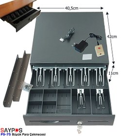Resim Saypos PS75 Para Çekmecesi 7 Banknot Gözlü Kolay Açma Butonlu ve Montaj Askılı (Takım) 40.5x42x11 CM 