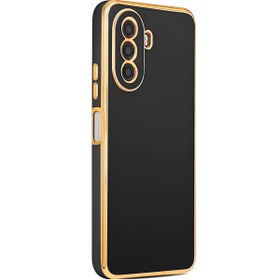 Resim TrendShopping Huawei Nova Y70 Parlak Kenarlı Altın Işlemeli Kamera Korumalı Kapak 