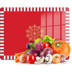 Resim Decovetro Cam Kesme Tahtası ve Sunumluk Kırmızı Beyaz Kar Tanesi Desenli 30X40 cm 