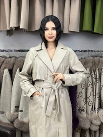 Resim Kadın Hakiki Kuzu Derisi Trençkot Deri OZEL3 (Geniş Kesim) - 6XL / BEJ 