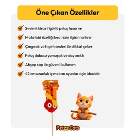 Resim PetzzCats Cherry Matatabi ve Çıngırak Sesli Kedi Oltası Oyuncağı Kırmızı 42 Cm 