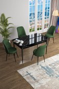 Resim Canisa Han Serisi 70x114 Açılabilir Mdf Mutfak Masası Takımı Siyah Mermer Desen Masa 4 Haki Yeşil Sandalye 