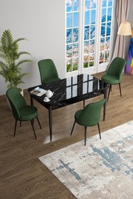 Resim Canisa Han Serisi 70x114 Açılabilir Mdf Mutfak Masası Takımı Siyah Mermer Desen Masa 4 Haki Yeşil Sandalye 