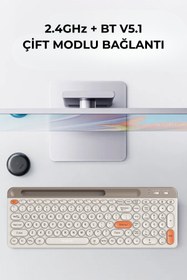 Resim Havit Kb835wb Kablosuz Klavye Ve Mouse Seti | Türkçe Q | Bluetooth 2.4ghz | Sessiz Tuş - Bej 