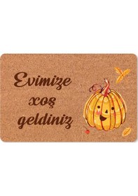 Resim Azerbaycan'a Özel Hoş Geldiniz Xoş G Ldiniz Yazılı Dijital Baskılı Kapı Önü Paspas Bej 