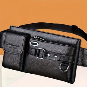 Resim Erkekler ve Kadınlar için 1 Adet Nötr Kare PU Çapraz Vücut Çantası, Ayarlanabilir Askı, Siyah, Fermuar Kapatma, Polyester Astar, Günlük Kullanım ve İş Sahası İçin Mükemmel 