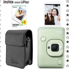 Resim Instax mini LiPlay Hybrid Matcha Green Fotoğraf Makinesi 20'li Film ve Deri Kılıf Hediye Seti 