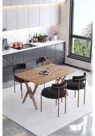 Resim Avvio Lionte Teddy Sandalye 80x120 Yemek Masası Mutfak Masası 4 Kişilik Masa Sandalye Takımı Bukle Kumaş Akça 