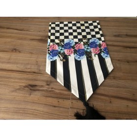 Resim Damali Mavi Gül Desenli Runner Çok Renkli 