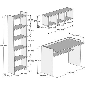 Resim Bimossa Hürrem Kitaplık ve Raflı Çalışma Masası Ceviz Beyaz 