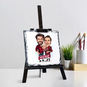 Resim Anne Baba ve Bebek Karikatürlü Şövalye Ayaklı Taş 