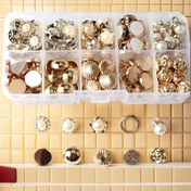 Resim 100 adet Çeşitli Yuvarlak İnci Düğme - Vintage Tarzı, Astarlı Plastik Kutu İçinde Renkli İnci Düğmeler, Dikiş ve El Sanatları İçin 