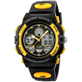 Resim Yaleker Skmeı 1163 Çocuk Spor Saati: Çift Ekran, Çift Mekanizma, Gece Işığı Ve Suya Dayanıklı, Sarı Renk Seçeneği Şeffaf 