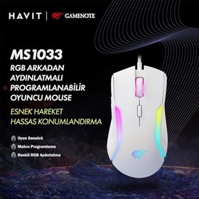 Resim Havit Gamenote MS1033 RGB Uyumlu Beyaz Gaming Makrolu Oyuncu Mouse 8000 DPI 