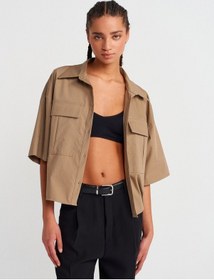 Resim Dilvin 50495 Oversize Cepli Gömlek-camel CAMEL 