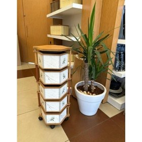 Resim Ahşap Altıgen Sebzelik 5 Katlı Yana Açılır Patates Soğan Tekerlekli Sebzelik Zeytin 