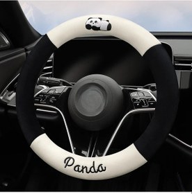 Resim Chuangyinshop 1 Adet Sıcak Kaymaz Panda Desenli Kışlık Pembe Kısa Tüylü Sentetik Fiber Direksiyon Kılıfı İç Halkalı - 