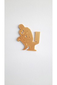 Resim moistrid Gold Thinker Man Klozette Oturan Düşünen Adam - Kapı ,Priz ,Sifon Süsü Komik Dekor Plastik Çıkartma 