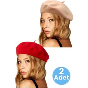 Resim Uniquetrenders Kadın Fransız 2'li Ressam Bere Vizon Kırmızı Kırmızı - Vizon 