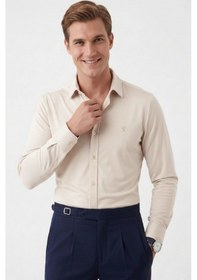 Resim Deepsea Bej Kırışmayan Kolay Ütülenebilir Likralı Erkek Gömlek Rahat Kalıp Yeni Sezon 2602610 