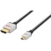 Resim ednet ED-84489 ednet Premium HDMI High Speed with Ethernet Bağlantı Kablosu (HDMI 1.4), 2160p, 4K, HDMI D (mikro) Erkek &lt;-&gt; HDMI A Erkek, 2 metre, AWG30, UL, 3x zırhlı, pamuk örgü kablo kılıfı, altın kaplama, gümüş/siyah renk 