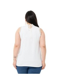 Resim Disentis Büyük Beden Yaka Detaylı Kolları Dantelli Beyaz Bluz-beyaz Beyaz 