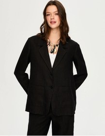 Resim Faik Sönmez %100 Keten Astarsız Kadın Blazer Ceket Us26ckt015 Siyah 