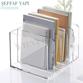 Resim TUVA REKLAM Tuva Reklam Şeffaf Akrilik Pleksi Modern 5 Bölmeli Dergilik Kitaplık Salon Masa Komodin Ofis 